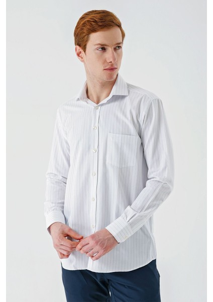 Siyah Uzun Kollu Çizgili Armürlü İtalyan Yaka Cepli Garnili Pamuklu Comfort Fit Gömlek 1004240152 modelleri