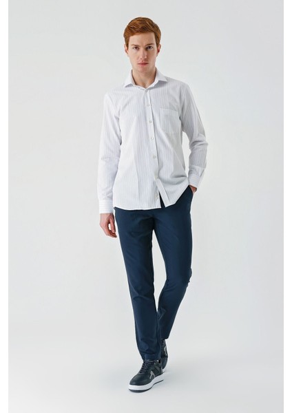 Siyah Uzun Kollu Çizgili Armürlü İtalyan Yaka Cepli Garnili Pamuklu Comfort Fit Gömlek 1004240152 fırsatları