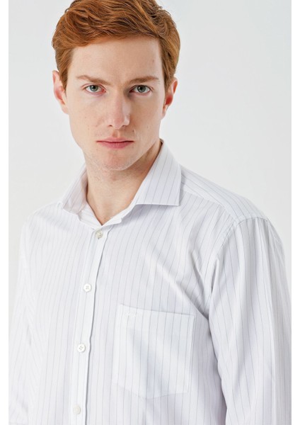 Siyah Uzun Kollu Çizgili Armürlü İtalyan Yaka Cepli Garnili Pamuklu Comfort Fit Gömlek 1004240152 indirimleri