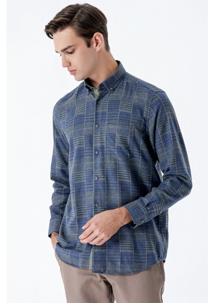 Koyu Haki Uzun Kollu Kareli Cepli Garnili Pamuklu Klasik Comfort Fit Gömlek 1004235141 fiyatları