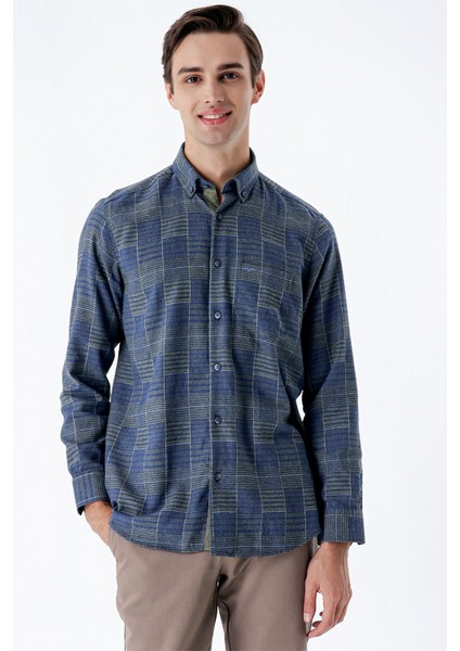 Koyu Haki Uzun Kollu Kareli Cepli Garnili Pamuklu Klasik Comfort Fit Gömlek 1004235141 modelleri