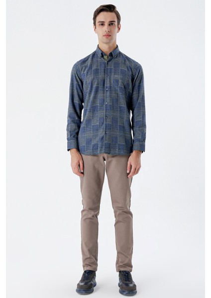 Koyu Haki Uzun Kollu Kareli Cepli Garnili Pamuklu Klasik Comfort Fit Gömlek 1004235141 fırsatları