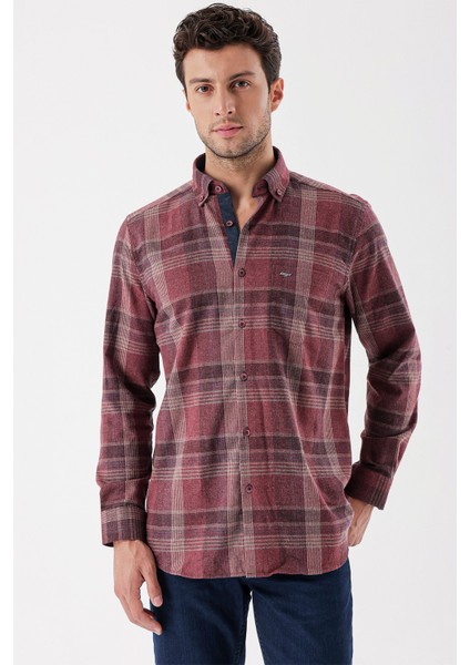 Uzun Kollu Ekoseli Gabardin Sert Yaka Cepli Garnili Casual Comfort Fit Gömlek 1004235110