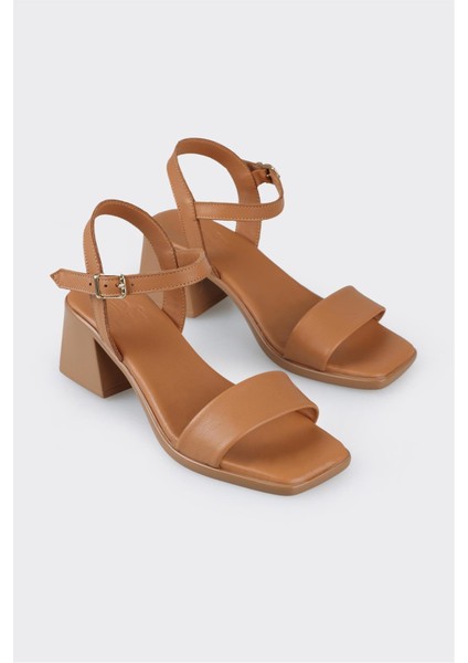 Taba Deri Kadın Topuklu Sandalet fiyatları