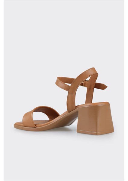 Taba Deri Kadın Topuklu Sandalet modelleri