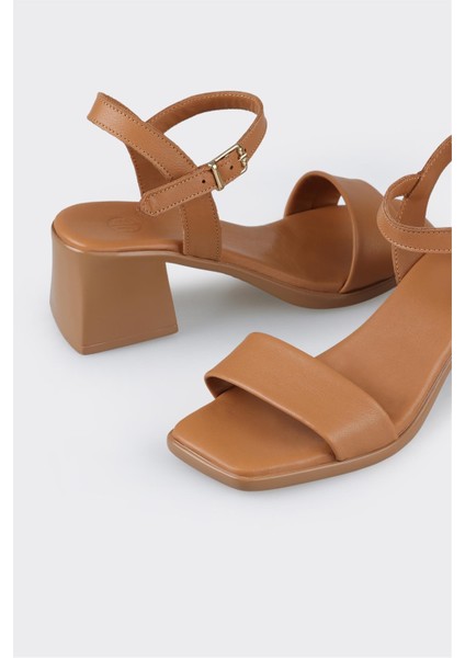 Taba Deri Kadın Topuklu Sandalet fırsatları