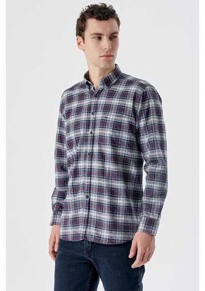 Koyu Kahverengi Uzun Kollu Ekoseli Cepli Pamuklu Comfort Fit Gömlek 1004235173