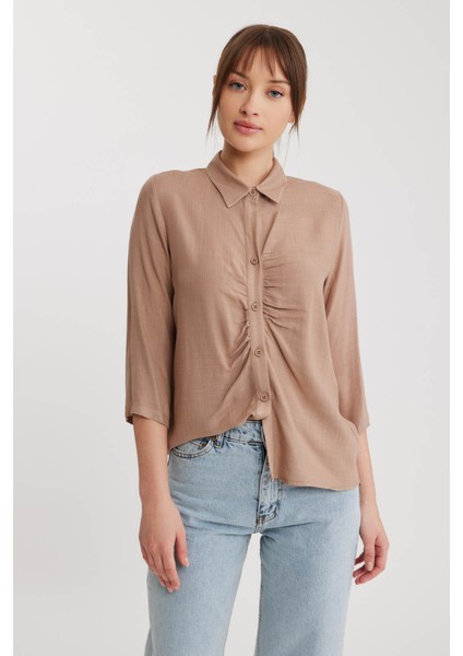 Önü Büzgülü Viskon Keten Gömlek fiyatları