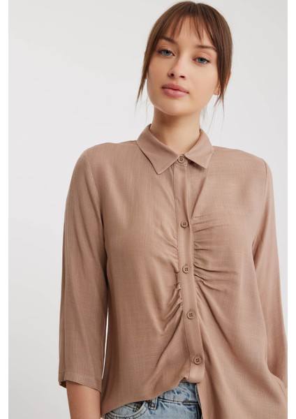 Önü Büzgülü Viskon Keten Gömlek fırsatları