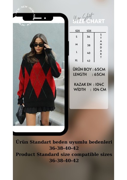 Kadın Siyah Kırmızı Old Money Baklava Desenli Kazak fırsatları