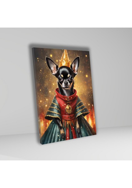 Tekli Dikey Kanvas Duvar Tablosu Kral Kostümlü Köpek Chihuahua fiyatları