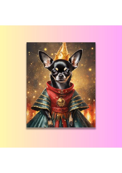 Tekli Dikey Kanvas Duvar Tablosu Kral Kostümlü Köpek Chihuahua modelleri