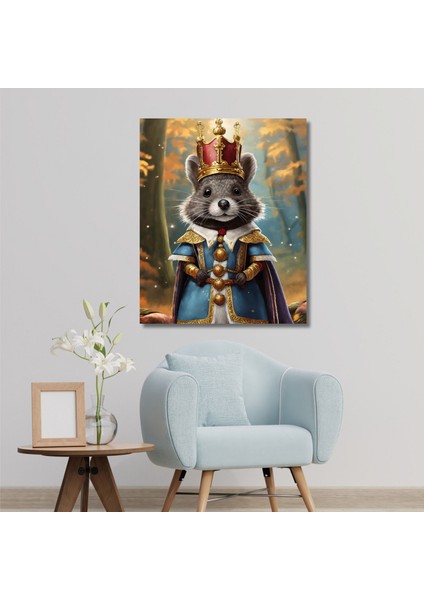 Tekli Dikey Kanvas Duvar Tablosu Kral Kostümlü Hamster