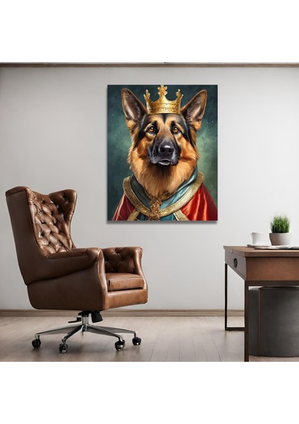 Tekli Dikey Kanvas Duvar Tablosu Kral Kostümlü Alman Kurt Köpeği