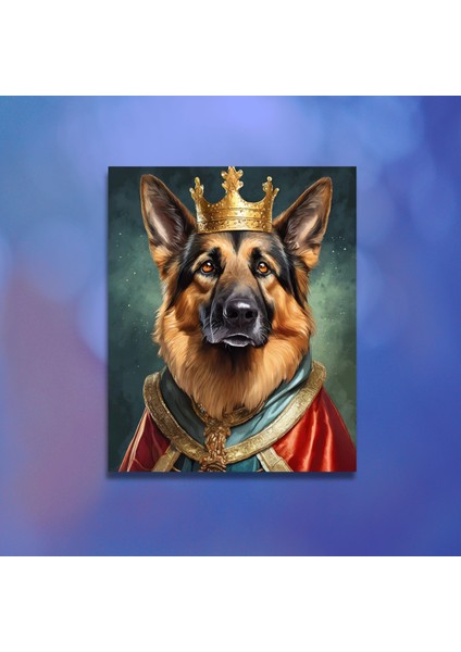 Tekli Dikey Kanvas Duvar Tablosu Kral Kostümlü Alman Kurt Köpeği modelleri