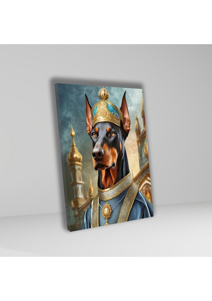 Tekli Dikey Kanvas Duvar Tablosu Kral Kostümlü Doberman Köpek fiyatları
