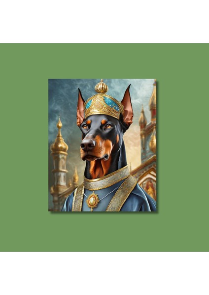 Tekli Dikey Kanvas Duvar Tablosu Kral Kostümlü Doberman Köpek modelleri