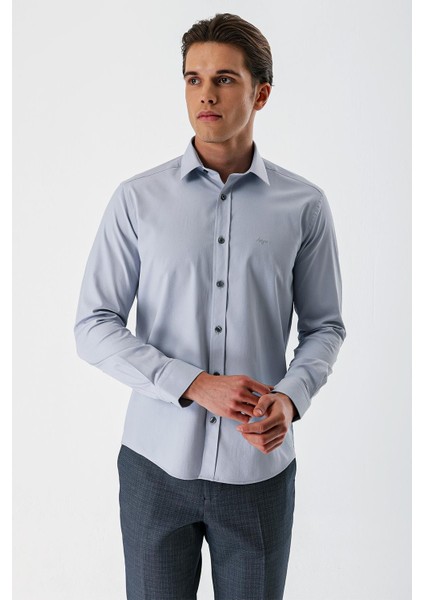 Gri Uzun Kollu Armürlü Cepsiz Pamuklu Likralı Slim Fit Dar Kesim Gömlek 1004240193 modelleri
