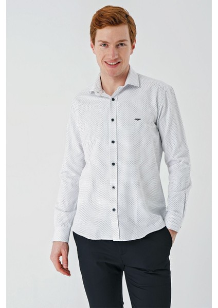Siyah Uzun Kollu Desenli Armürlü Cepsiz Pamuklu Klasik Slim Fit Dar Kesim Gömlek 1004240189
