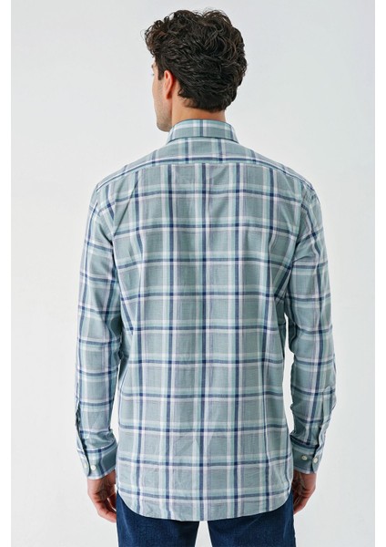 Su Yeşili Uzun Kollu Ekoseli Cepli %100 Pamuk Klasik Comfort Fit Rahat Kesim Gömlek 1004240184 fırsatları