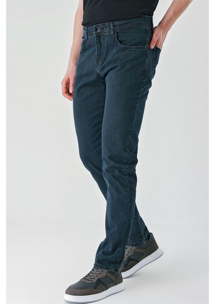 Koyu Lacivert Armürlü Pamuklu 5 Cepli Slim Fit Dar Kesim Casual Denim Pantolon 1023240157