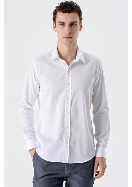 Beyaz Uzun Kollu Sert Yaka Cepsiz %100 Pamuk Klasik Slim Fit Dar Kesim Gömlek 1004235424 fiyatları