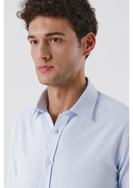 Koyu Mavi Uzun Kollu Armürlü Cepsiz Pamuklu Likralı Slim Fit Dar Kesim Gömlek 1004240193 fırsatları