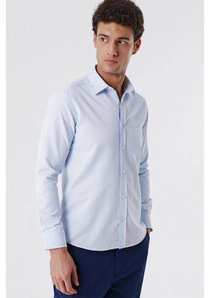 Koyu Mavi Uzun Kollu Armürlü Cepsiz Pamuklu Likralı Slim Fit Dar Kesim Gömlek 1004240193 indirimleri