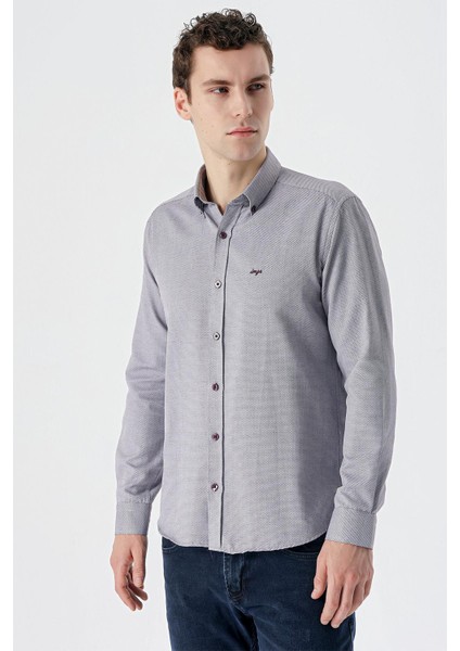 Bordo Uzun Kollu Desenli Armürlü Düğmeli Yaka Cepsiz Pamuklu Klasik Slim Fit Gömlek 1004235148 modelleri