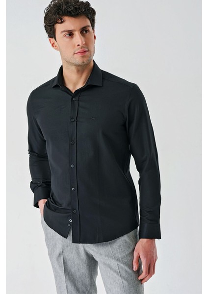 Siyah Uzun Kollu Oxford Cepsiz Pamuklu Klasik Slim Fit Dar Kesim Gömlek 1004240235 modelleri
