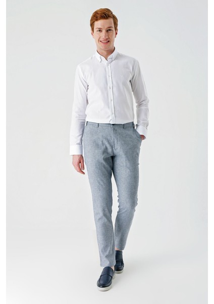 Koyu Lacivert Desenli Keten Karışımlı Yan Cepli Lastikli Comfort Rahat Kesim Casual Pantolon 1003240159 modelleri