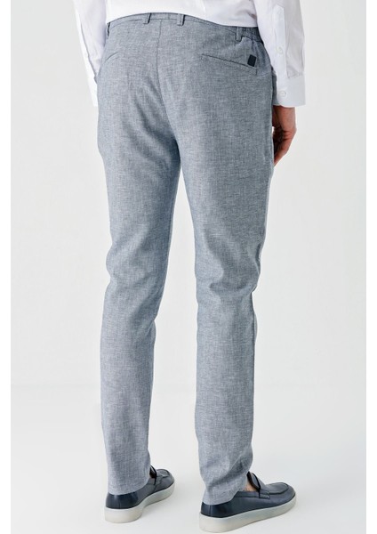 Koyu Lacivert Desenli Keten Karışımlı Yan Cepli Lastikli Comfort Rahat Kesim Casual Pantolon 1003240159 indirimleri