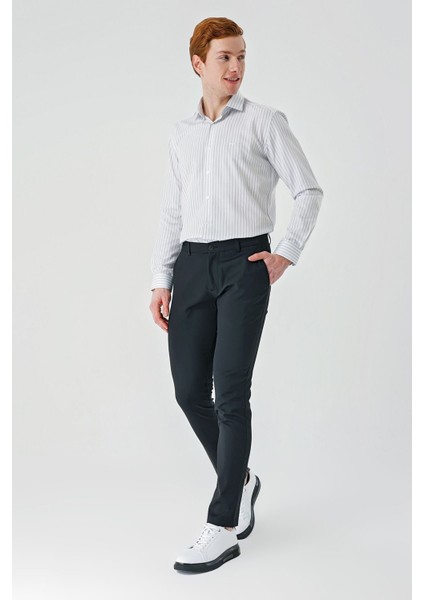 Siyah Armürlü Pamuklu Yan Cepli Slim Fit Dar Kesim Casual Pantolon 1003240156 indirimleri