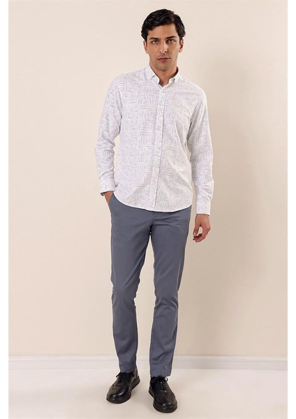 Beyaz Uzun Kollu Baskılı Oxford Cepsiz Pamuklu Klasik Slim Fit Dar Kesim Gömlek 1004230170 fiyatları