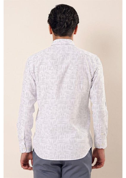 Beyaz Uzun Kollu Baskılı Oxford Cepsiz Pamuklu Klasik Slim Fit Dar Kesim Gömlek 1004230170 indirimleri