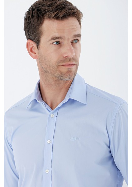 Mavi Uzun Kollu Bez Ayağı Sert Yaka Cepsiz Pamuklu Basic Slim Fit Dar Kesim Gömlek 1004235357 fiyatları