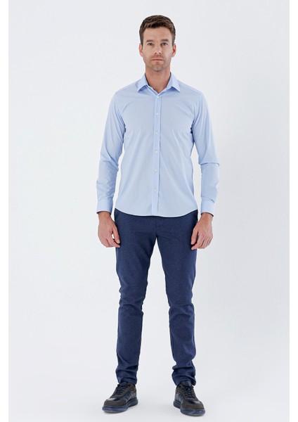 Mavi Uzun Kollu Bez Ayağı Sert Yaka Cepsiz Pamuklu Basic Slim Fit Dar Kesim Gömlek 1004235357 fırsatları