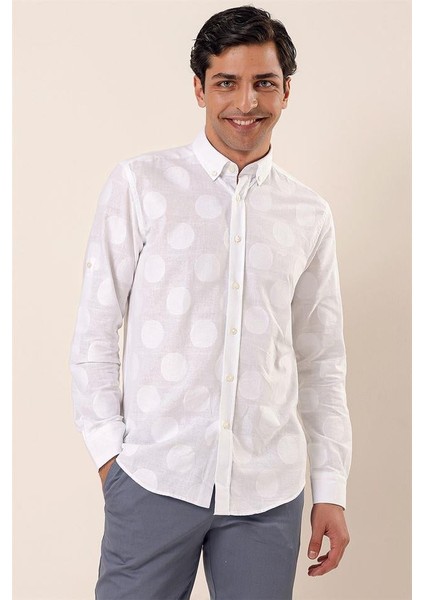 Beyaz Kısalabilir Kollu Desenli Jakarlıcepsiz %100 Pamuk Casual Slim Fit Gömlek 1004230183 fiyatları