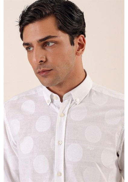 Beyaz Kısalabilir Kollu Desenli Jakarlıcepsiz %100 Pamuk Casual Slim Fit Gömlek 1004230183 fırsatları