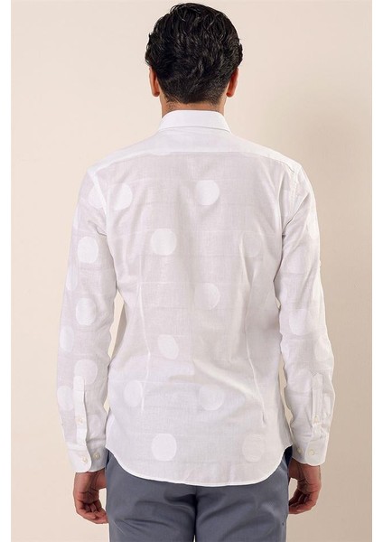 Beyaz Kısalabilir Kollu Desenli Jakarlıcepsiz %100 Pamuk Casual Slim Fit Gömlek 1004230183 indirimleri