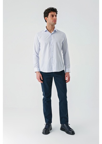 Beyaz Uzun Kollu Çizgili Armürlü Cepsiz Pamuklu Klasik Slim Fit Dar Kesim Gömlek 1004240229 fırsatları