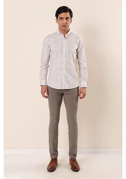 Sarı Uzun Kollu Baskılı Cepsiz Pamuklu Likralı Casual Slim Fit Dar Kesim Gömlek 1004230136 fiyatları