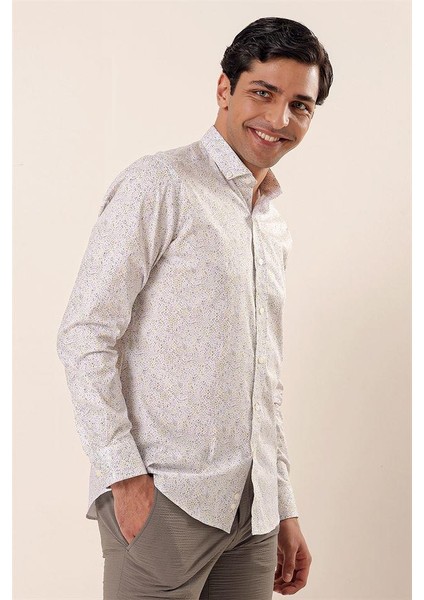 Sarı Uzun Kollu Baskılı Cepsiz Pamuklu Likralı Casual Slim Fit Dar Kesim Gömlek 1004230136 modelleri