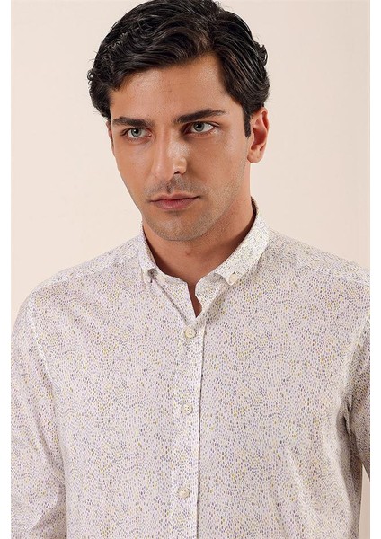 Sarı Uzun Kollu Baskılı Cepsiz Pamuklu Likralı Casual Slim Fit Dar Kesim Gömlek 1004230136 fırsatları