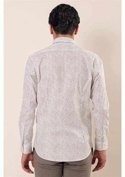 Sarı Uzun Kollu Baskılı Cepsiz Pamuklu Likralı Casual Slim Fit Dar Kesim Gömlek 1004230136 indirimleri
