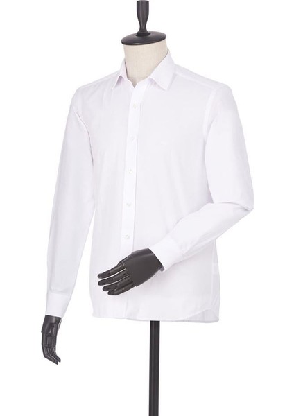 Beyaz Uzun Kollu Filafil Desen Filafil Sert Yaka Cepsiz Pamuklu Basic Slim Gömlek 1004230008 fiyatları