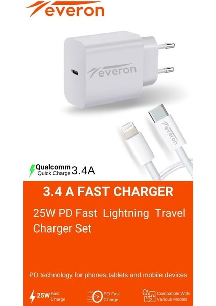 25W Hızlı Şarj Cihazı Typec Iphone Kablolu EVR002