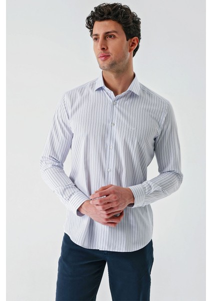Beyaz Uzun Kollu Çizgili Armürlü Cepsiz Pamuklu Klasik Slim Fit Dar Kesim Gömlek 1004240229 fiyatları