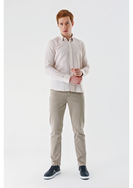 Bej Uzun Kollu Çizgili Biritli Yaka Pamuklu Likralı Casual Slim Fit Dar Kesim Gömlek 1004240233 indirimleri