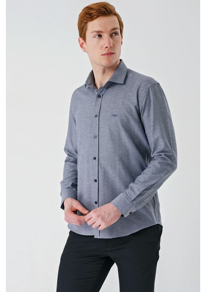 Gri Uzun Kollu Oxford Cepsiz Pamuklu Klasik Slim Fit Dar Kesim Gömlek 1004240235
